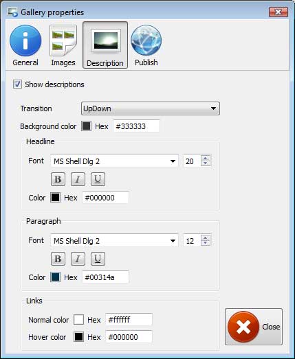 Description window : free papervision flash template